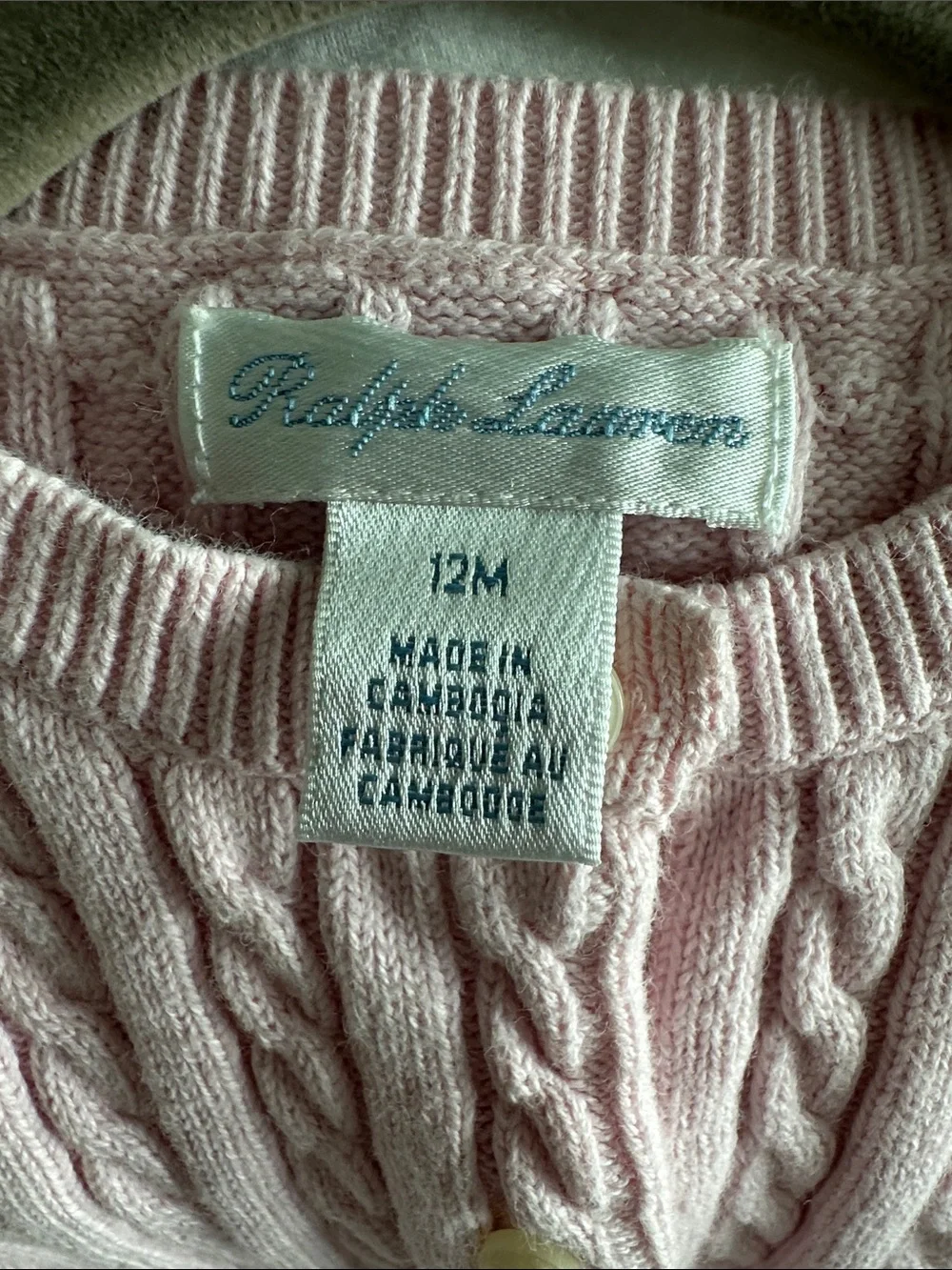 Ralph Lauren Light Pink Cable-Knit Baby Cardigan 12 Month